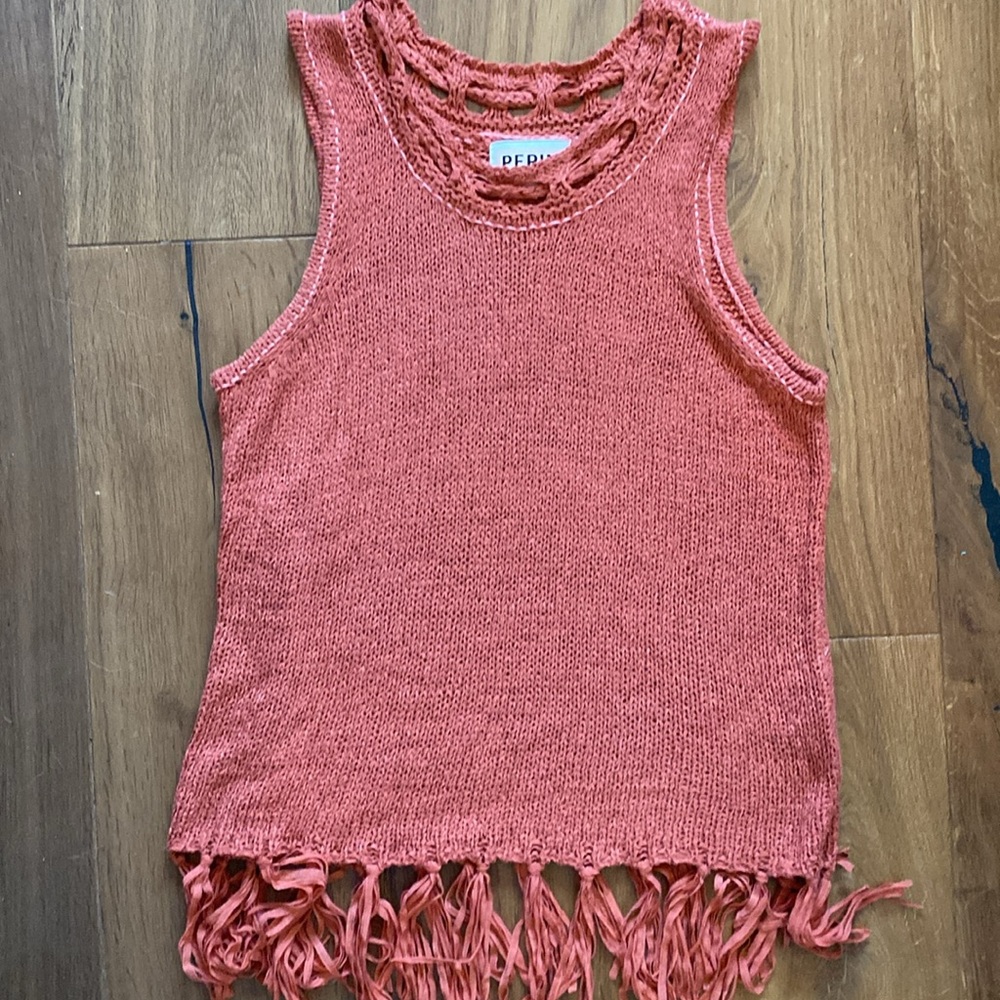 Pepin soft rust, orange sleeveless top fringe hem boho small